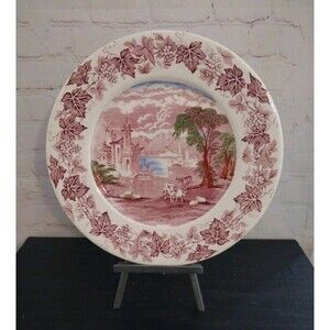 VTG MALING England Red Alpine Cattle Scene Grapevine Border Plate 11.25"